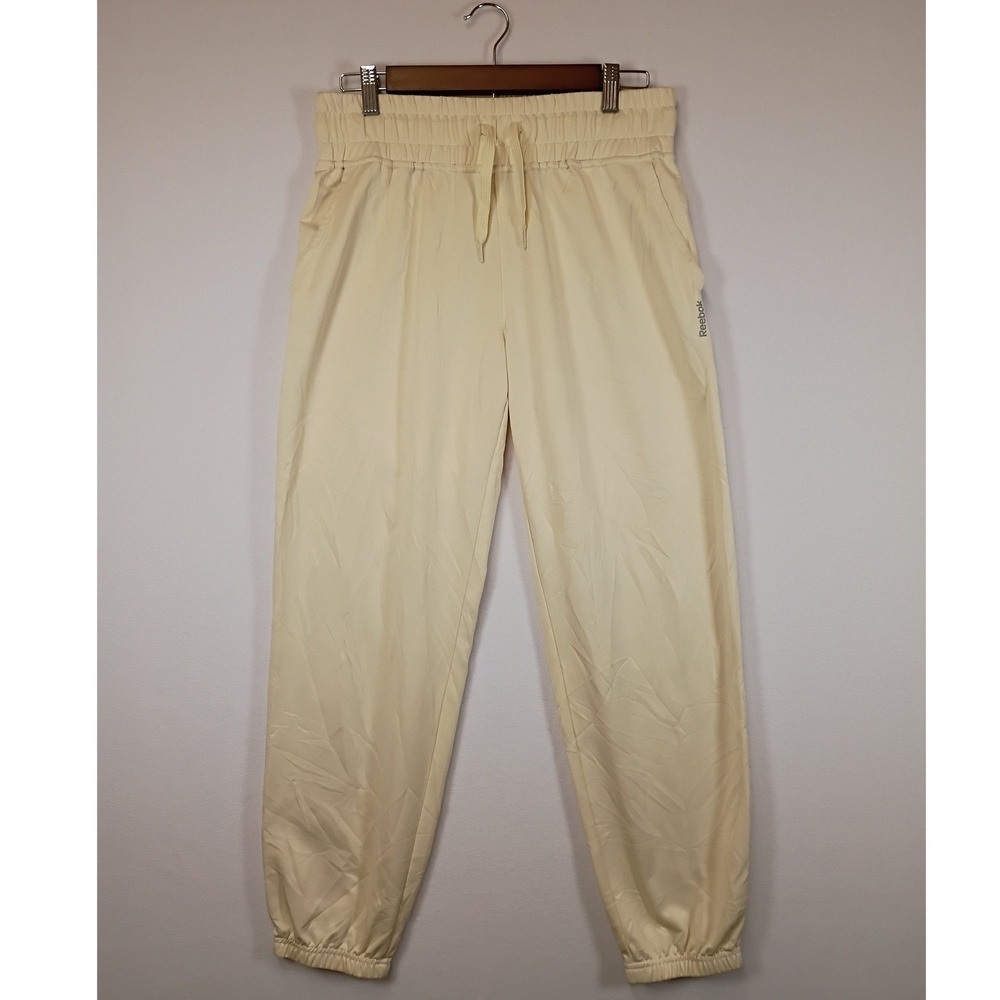 Athleisure Reebok Womens Medium Cream Jogger Pants 3RLWP4938 Stretch Drawstring